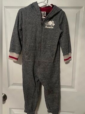 Roots Grey Hooded One-Piece with Red Trim